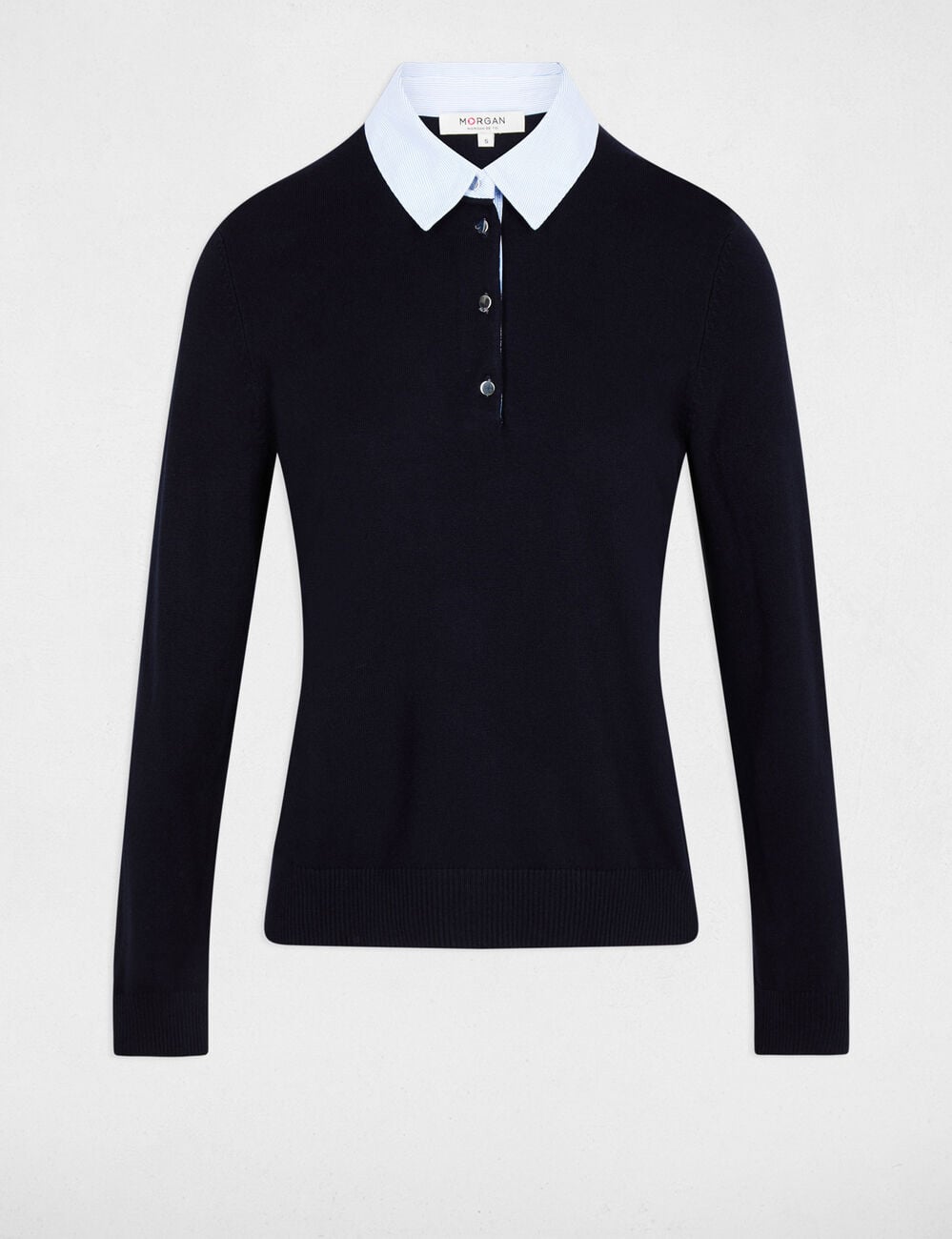 Pull col chemise bleu marine femme