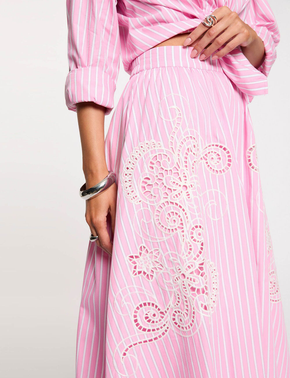 Jupe longue &eacute;vas&eacute;e rose femme