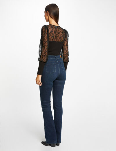Pull manches longues en dentelle noir femme