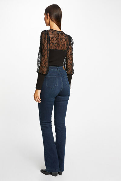 Pull manches longues en dentelle noir femme
