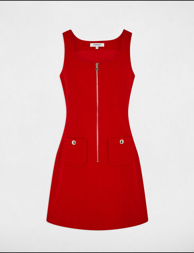 Robe courte chasuble zippée rouge femme