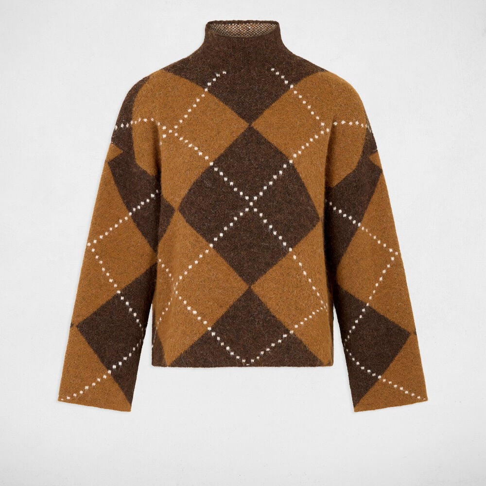 Pull col roul&eacute; marron femme