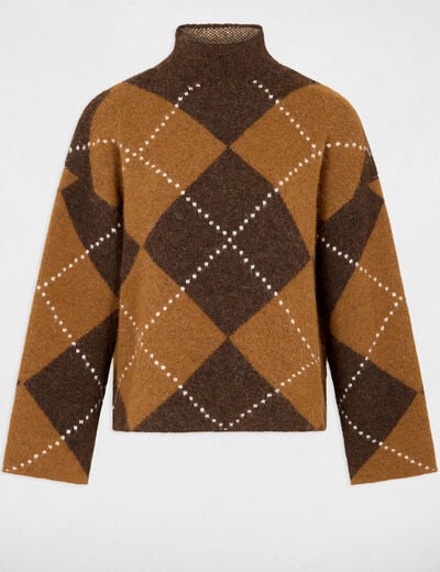 Pull col roul&eacute; marron femme