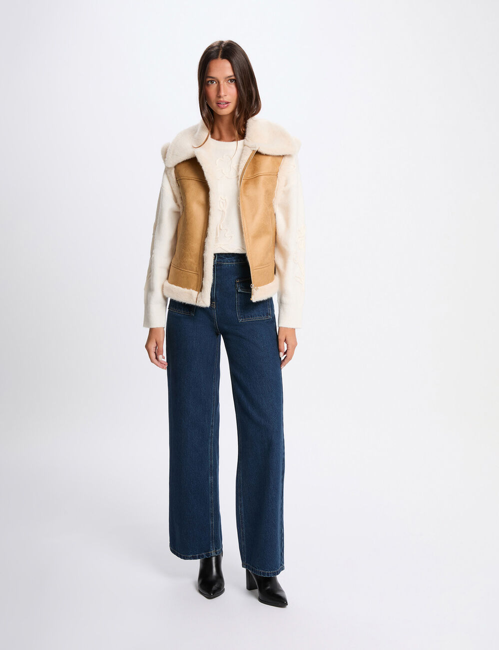Gilet fausse fourrure camel femme