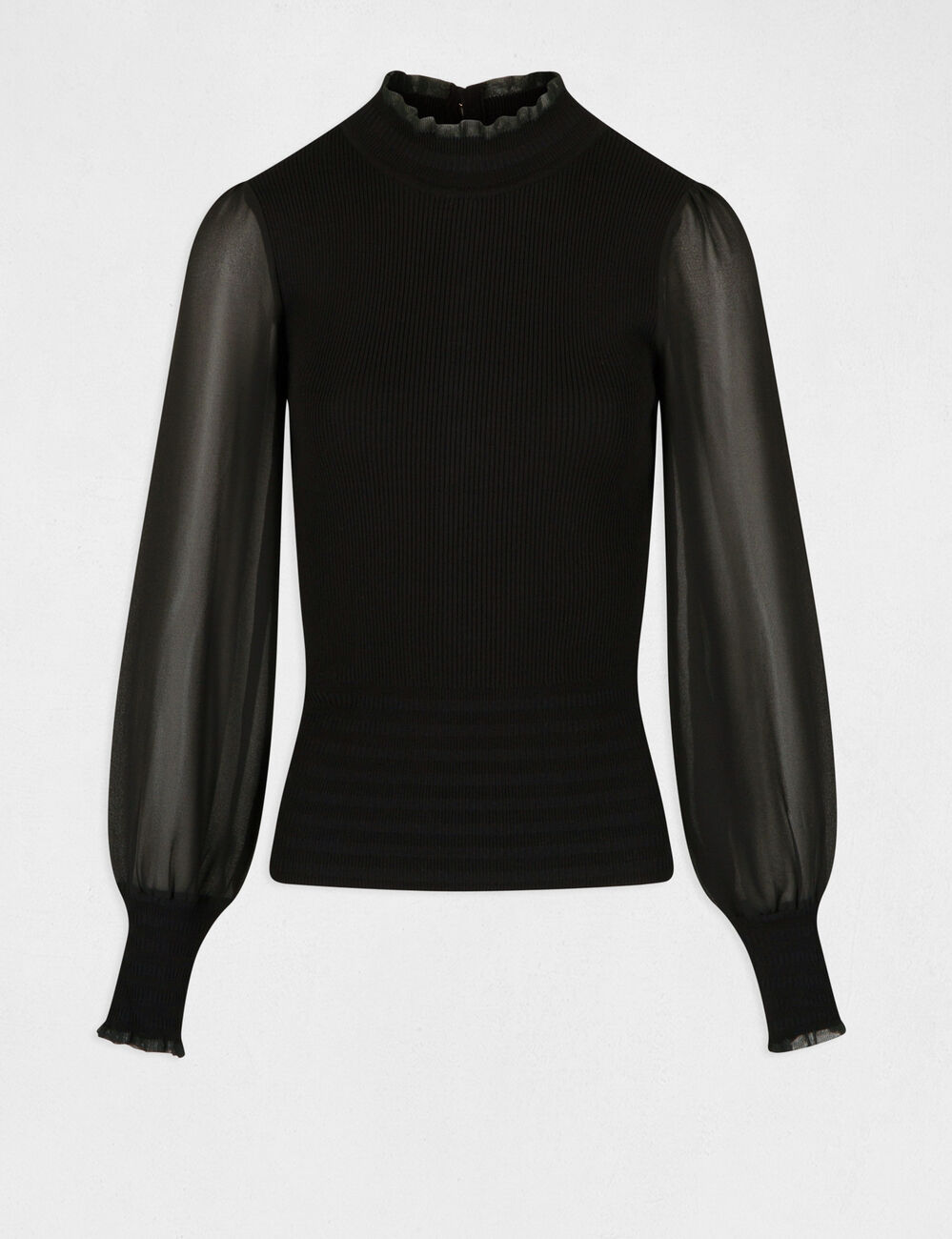 Pull manches longues boutonné noir femme