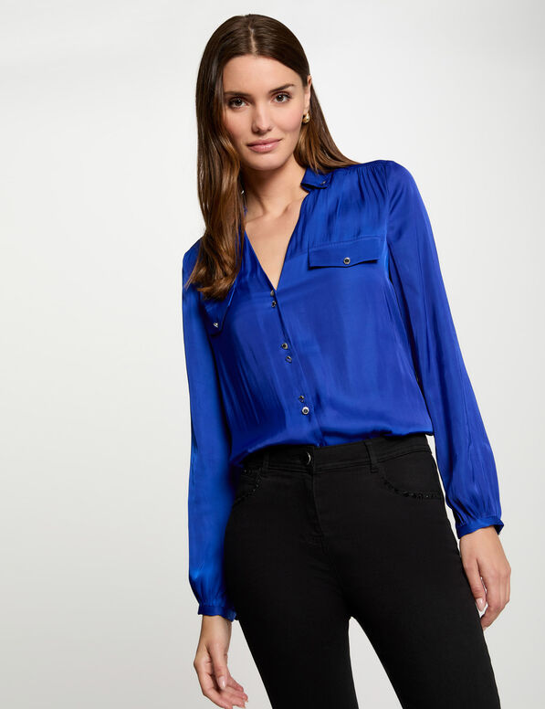 chemise manches longues satin bleu femme Chemise manches longues satin bleu femme