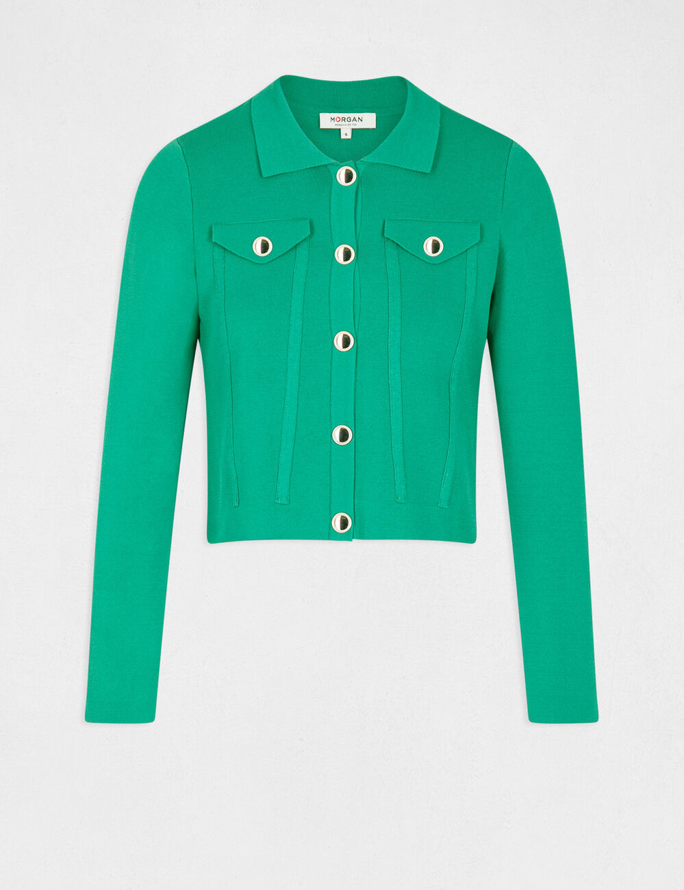 Gilet manches longues boutonné vert moyen femme
