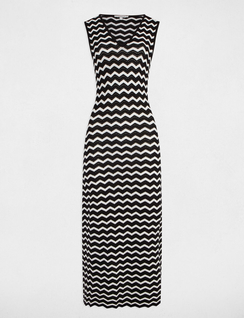 Robe tricot longue ajust&eacute;e noir femme