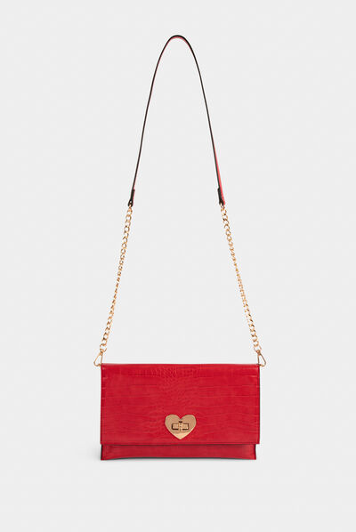 Sac pochette aspect croco rouge femme