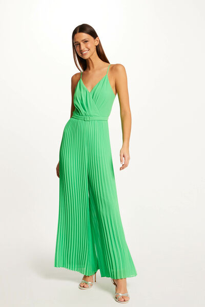 Combinaison large plissée avec dos nu vert femme