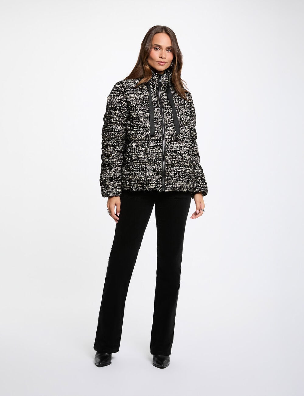Doudoune tweed col montant multicolore femme