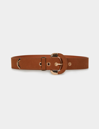 Ceinture large su&eacute;dine camel femme