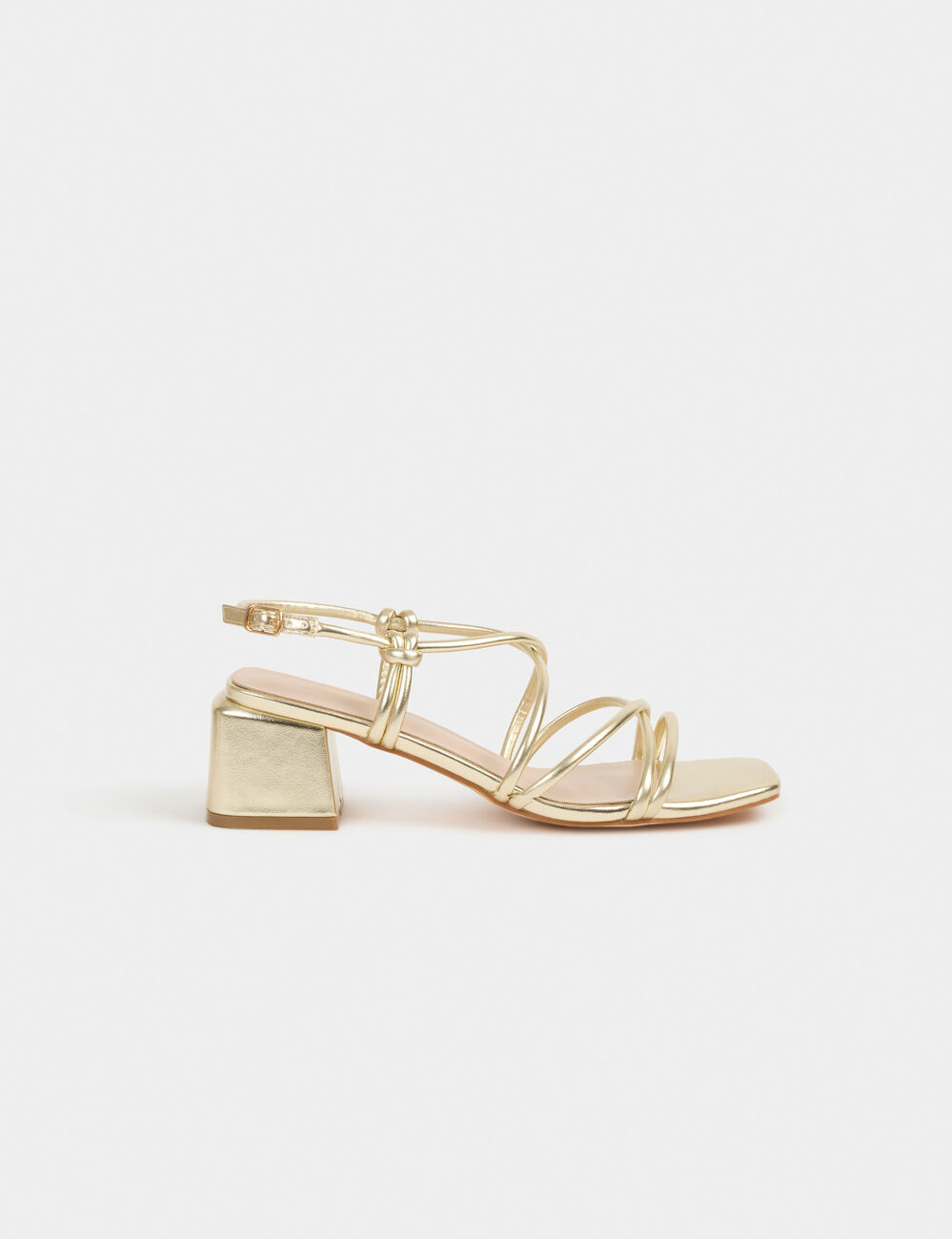 Sandales &agrave; talons carr&eacute;s dore femme