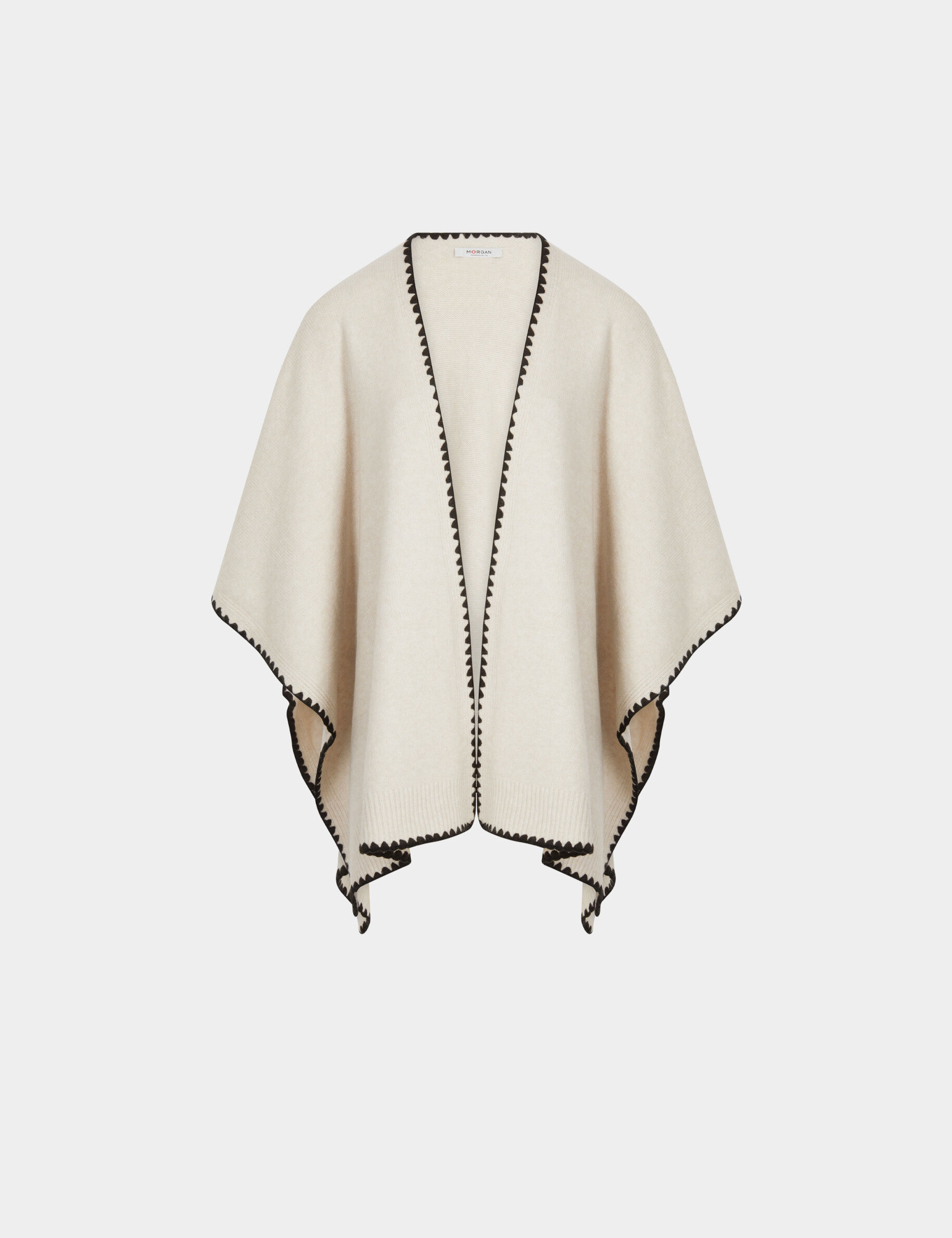Poncho col ouvert beige femme