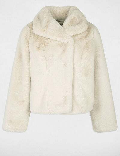 Manteau imitation fourrure ivoire femme