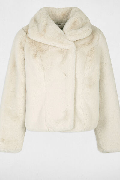 Manteau imitation fourrure ivoire femme