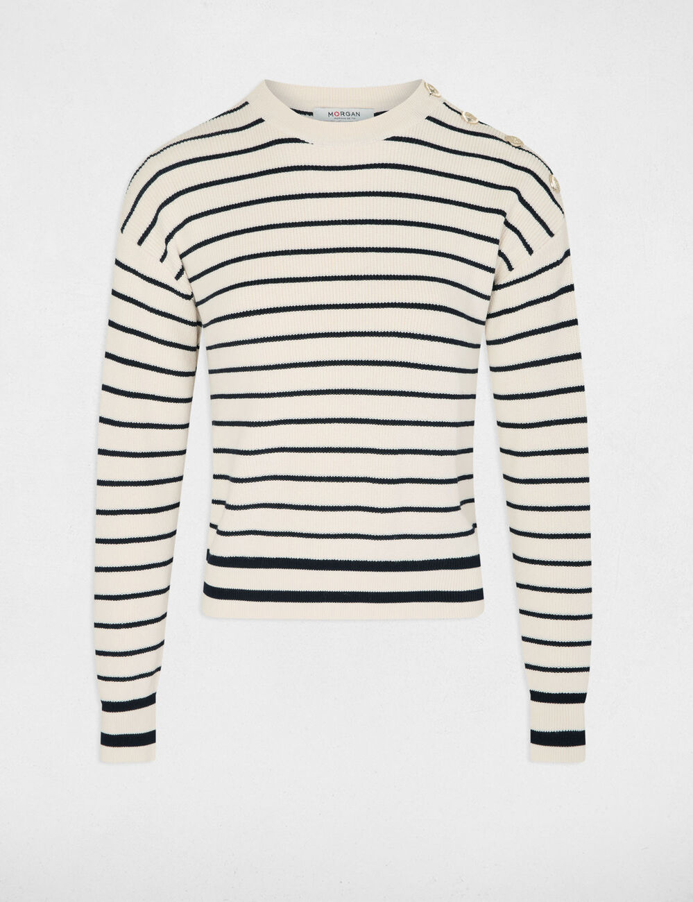 Pull manches longues &agrave; rayures ivoire femme