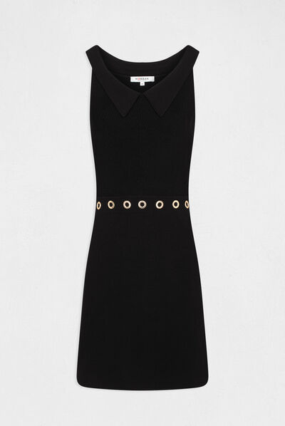 Robe pull droite à col claudine noir femme