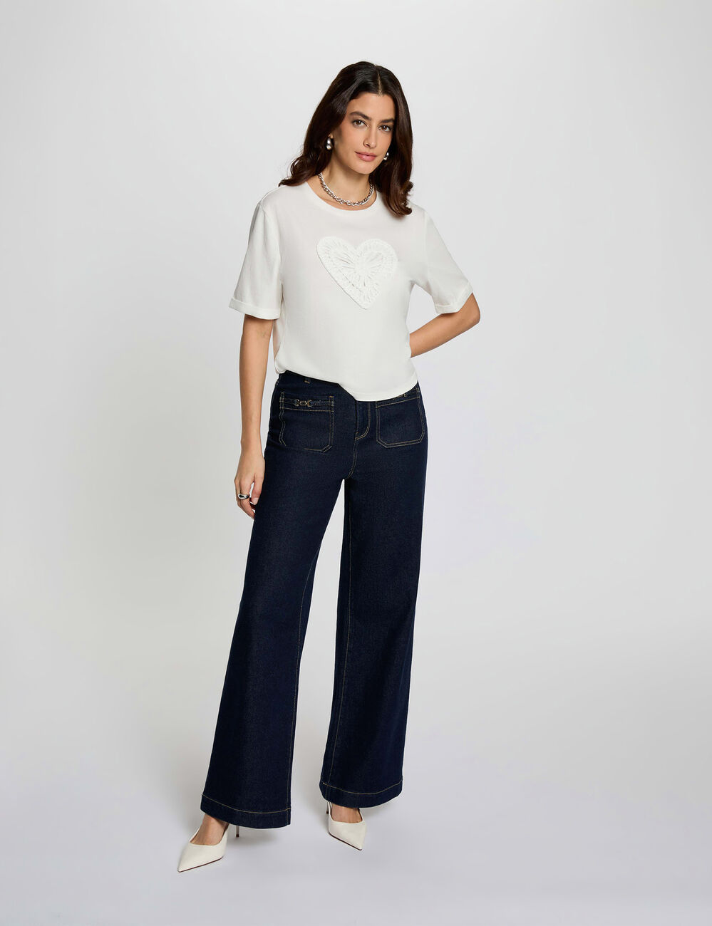 T-shirt droit manches courtes blanc femme