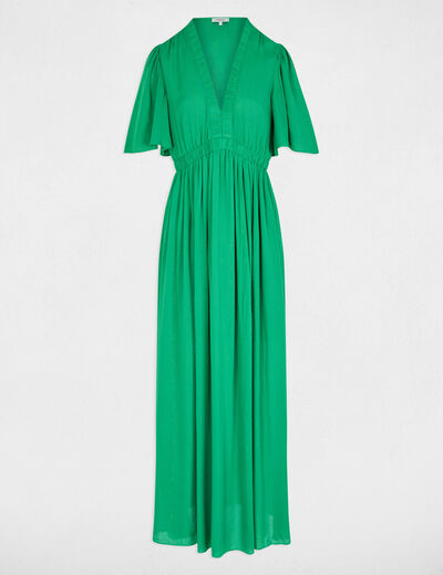 Robe longue col v vert prairie femme