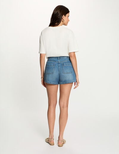 T-shirt imprim&eacute; col rond blanc femme