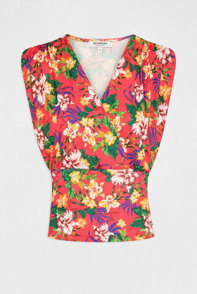 T-shirt sans manches satin imprimé multico femme