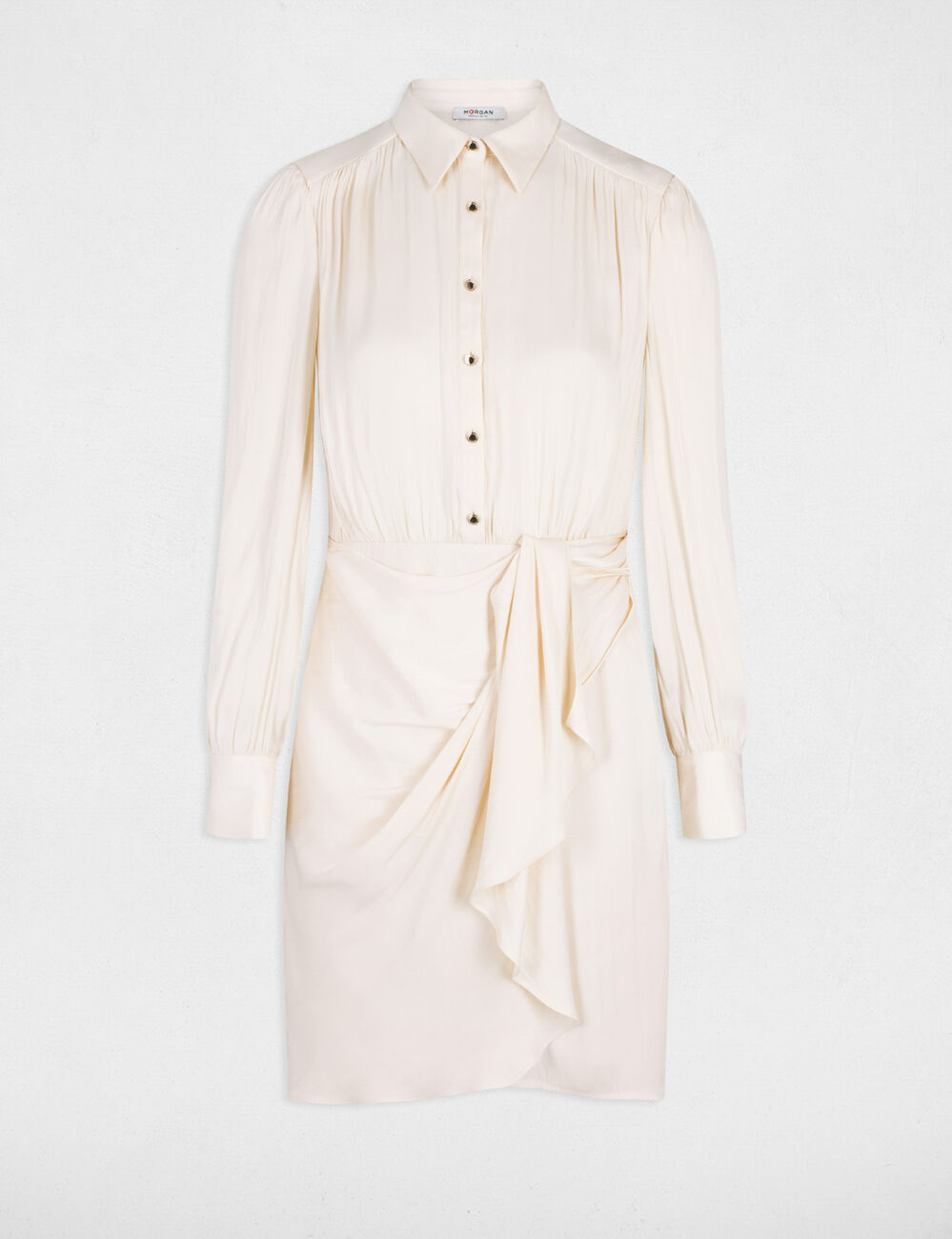 Robe droite drapée satinée ecru moyen femme