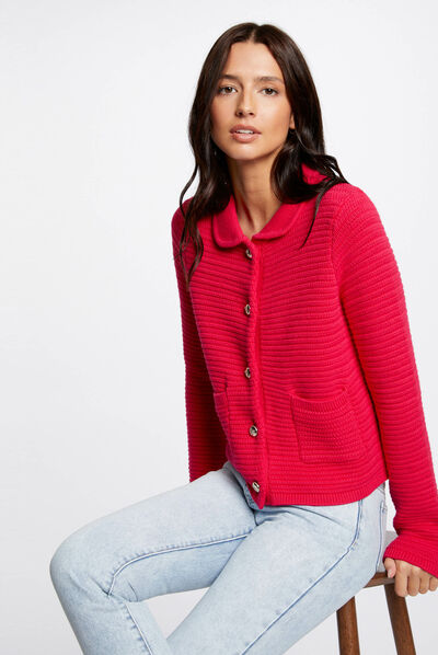 Gilet manches longues boutonné fuchsia femme