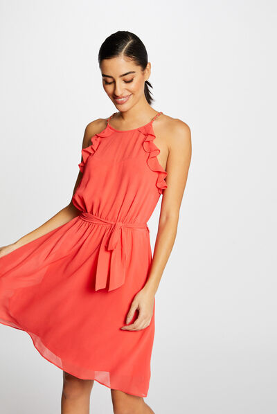 Robe évasée avec détails chaînes rouge femme