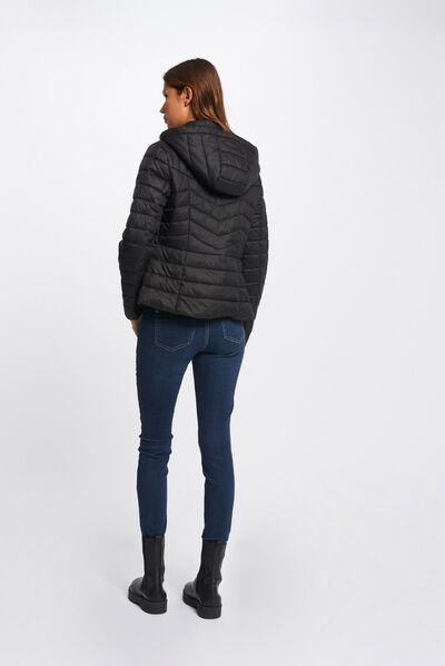 Doudoune ajustée à capuche noir femme
