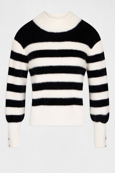 Pull manches longues à rayures noir femme
