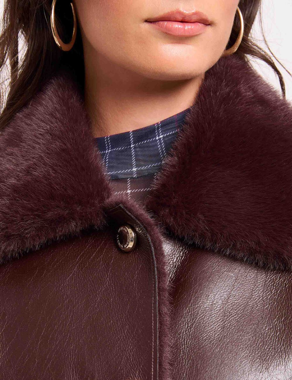 Manteau court col tailleur prune femme