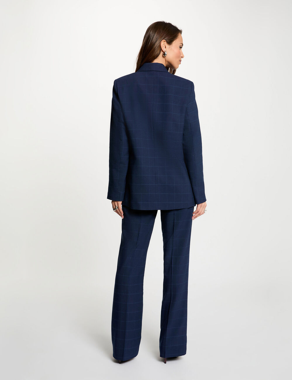 Pantalon taille haute bleu marine femme