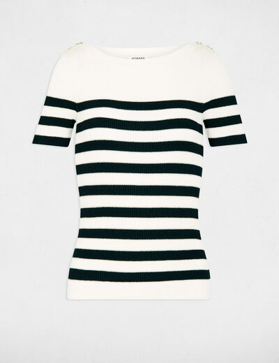 Pull col rond à rayures ivoire femme