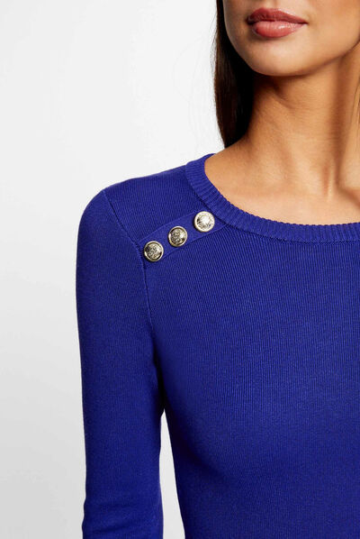 Robe pull ajustée manches longues bleu moyen femme