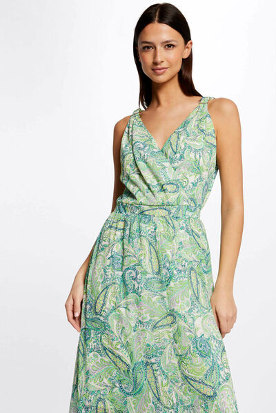 Robe longue évasée imprimé cachemire multico femme