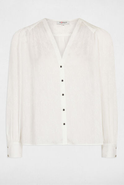 Chemise manches longues col en V ecru femme