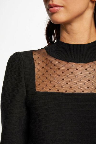 Pull manches longues avec dentelle noir femme