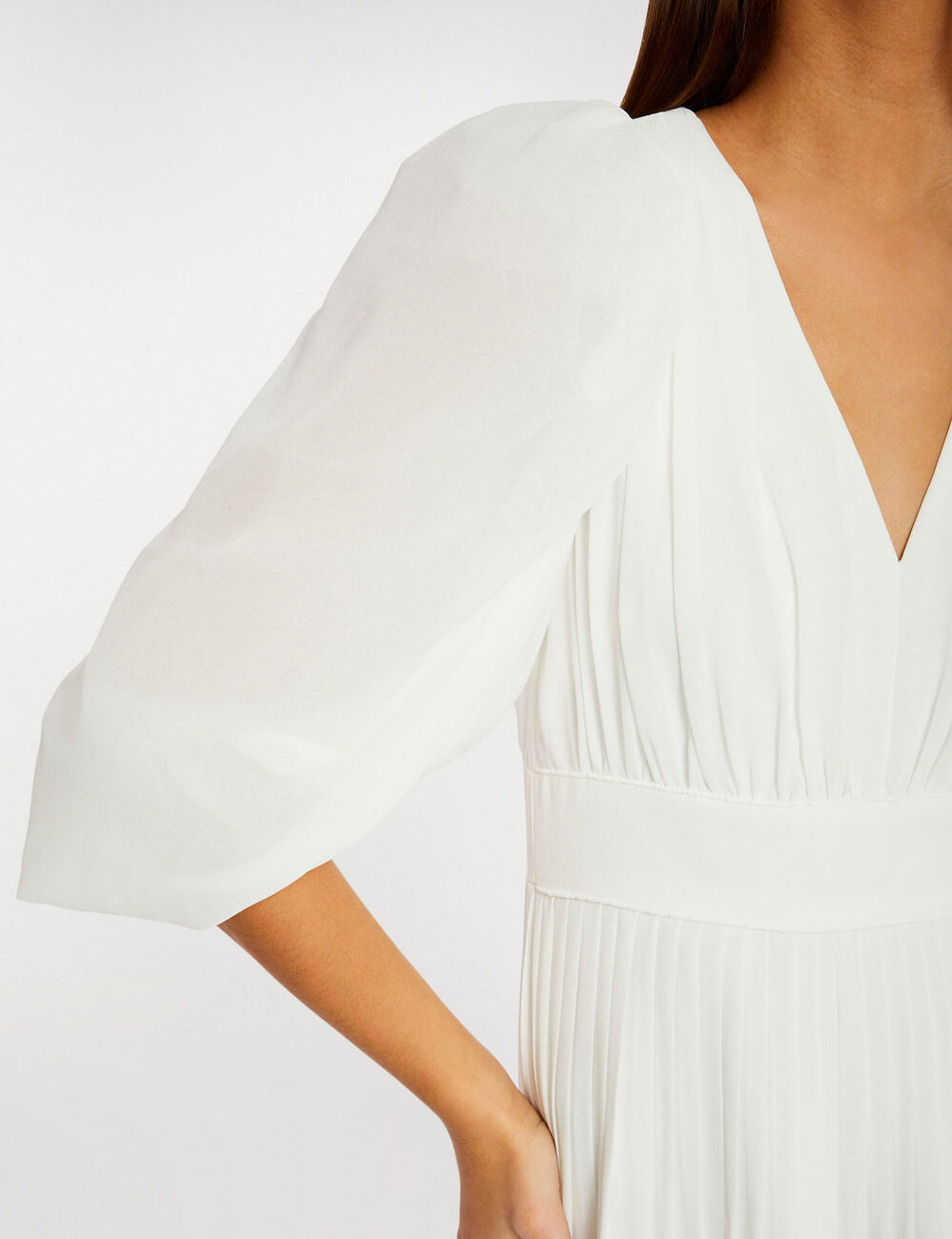 Robe évasée avec manches bouffantes ecru femme