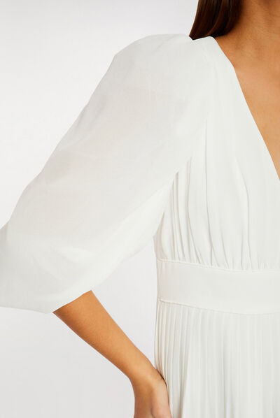 Robe évasée avec manches bouffantes ecru femme