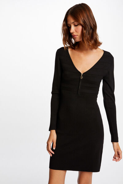 Robe pull droite avec détail zippé noir femme