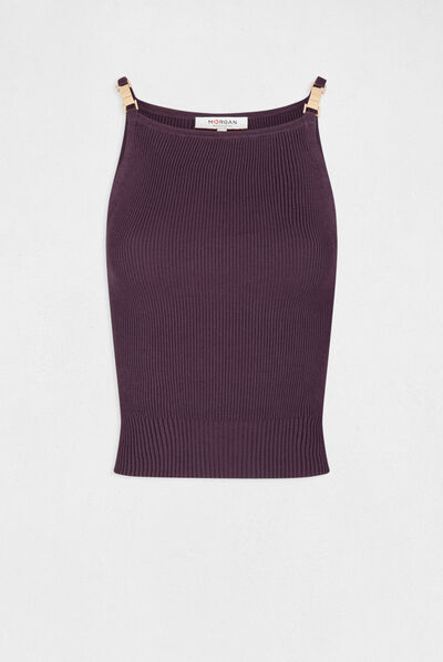 Pull débardeur bretelles fines prune femme