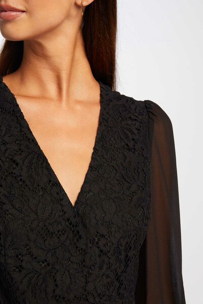 Blouse manches longues à dentelle noir femme