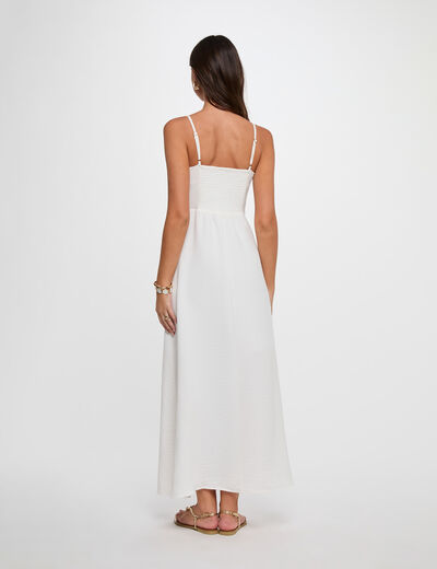 Robe longue col v blanc femme