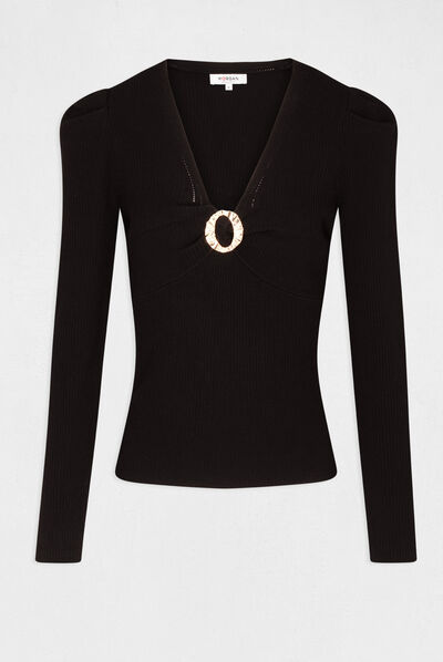 Pull manches longues avec boucle noir femme