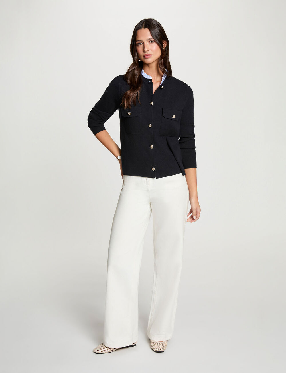 Gilet col &agrave; revers bleu marine femme