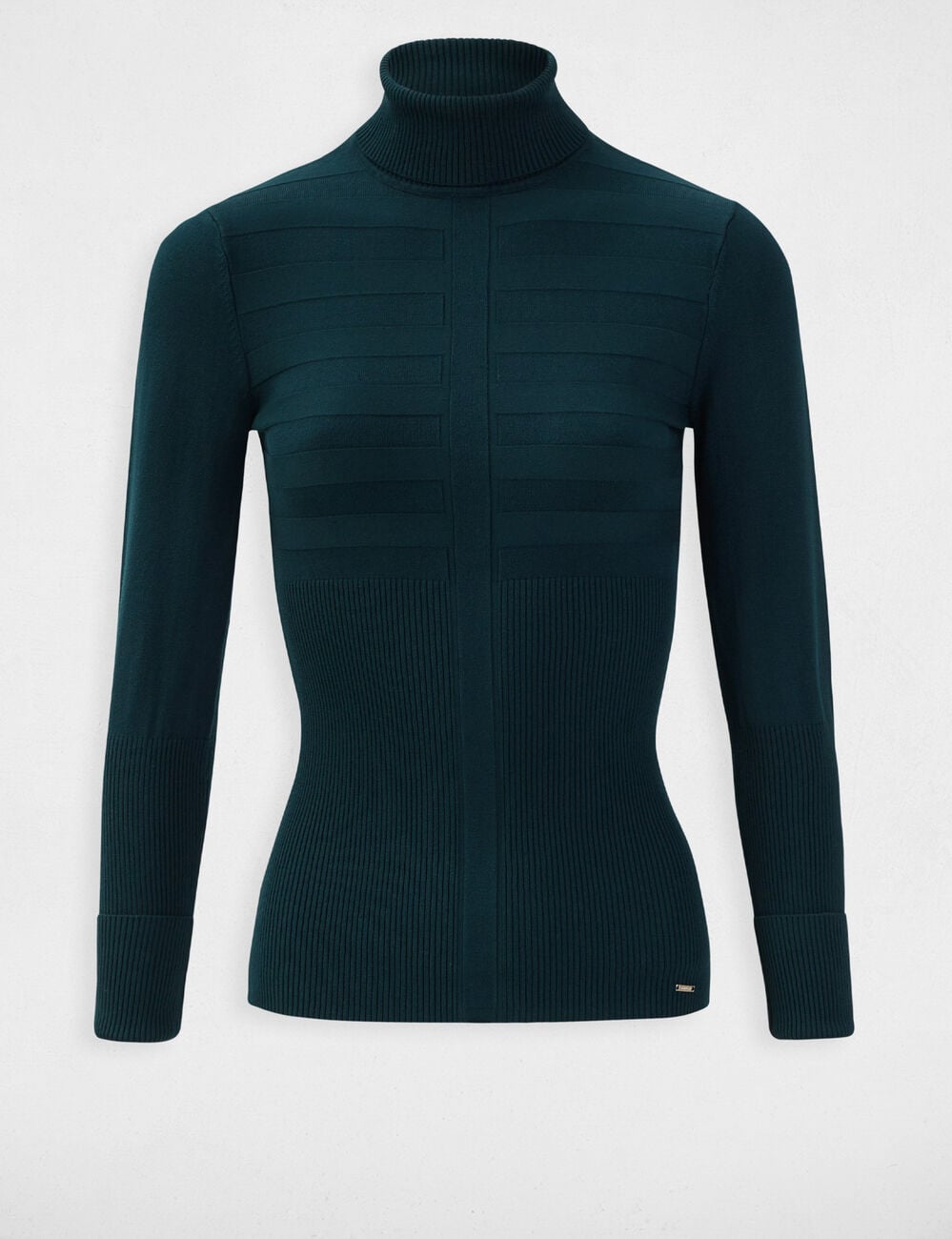 Pull col roul&eacute; ajust&eacute; vert femme