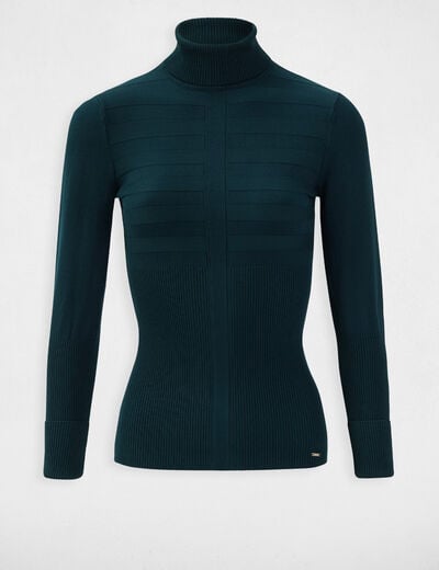 Pull col roul&eacute; ajust&eacute; vert femme