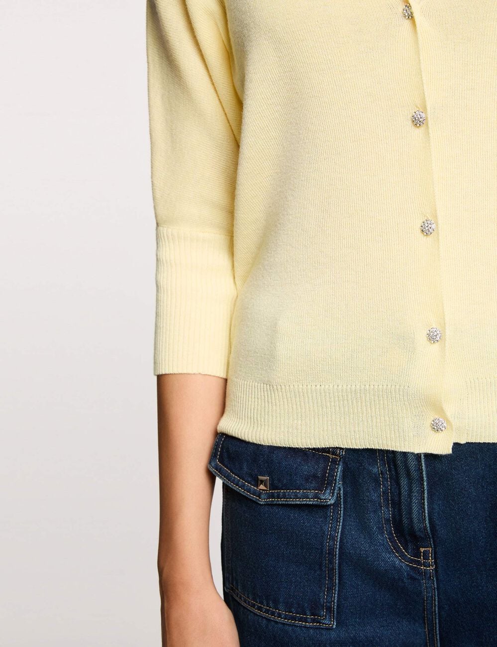 Gilet col en V manches longues jaune clair femme