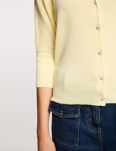 Gilet col en V manches longues jaune clair femme